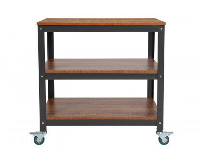 BLNK - Livingston Collection Rolling Storage Cart with Metal Wheels in Brown Oak Wood Grain Finish