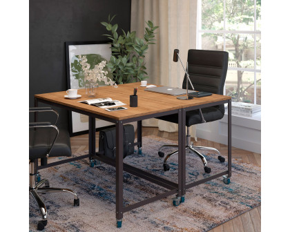 BLNK™ - Livingston Collection Computer Table and Desk in Brown Oak Wood Grain Finish with Metal Wheels