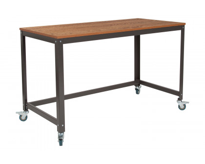 BLNK™ - Livingston Collection Computer Table and Desk in Brown Oak Wood Grain Finish with Metal Wheels