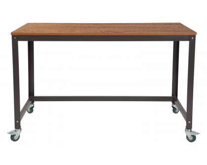 BLNK™ - Livingston Collection Computer Table and Desk in Brown Oak Wood Grain Finish with Metal Wheels