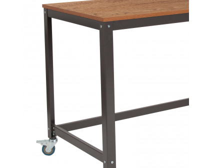 BLNK™ - Livingston Collection Computer Table and Desk in Brown Oak Wood Grain Finish with Metal Wheels