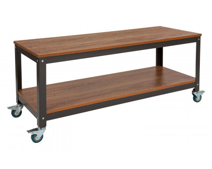 BLNK - Livingston Collection TV Stand in Brown Oak Wood Grain Finish with Metal Wheels