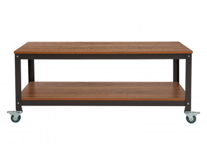 BLNK - Livingston Collection TV Stand in Brown Oak Wood Grain Finish with Metal Wheels