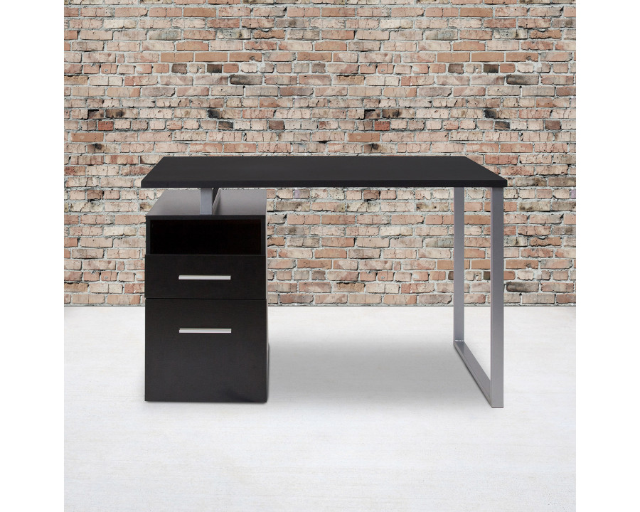 BLNK Harwood Laminate Computer Desk with Two Drawers and Silver Metal Frame