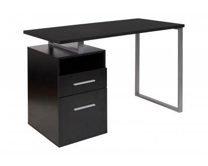 BLNK™ Harwood Wood Harwood Grain Finish Computer Desk with Two Drawers and Silver Metal Frame - Dark Ash