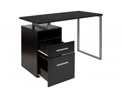 BLNK™ Harwood Wood Harwood Grain Finish Computer Desk with Two Drawers and Silver Metal Frame - Dark Ash