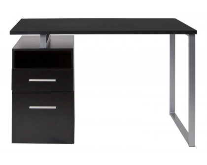 BLNK™ Harwood Wood Harwood Grain Finish Computer Desk with Two Drawers and Silver Metal Frame - Dark Ash