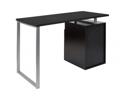 BLNK™ Harwood Wood Harwood Grain Finish Computer Desk with Two Drawers and Silver Metal Frame - Dark Ash