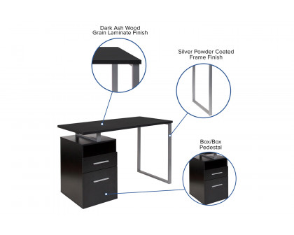 BLNK™ Harwood Wood Harwood Grain Finish Computer Desk with Two Drawers and Silver Metal Frame - Dark Ash