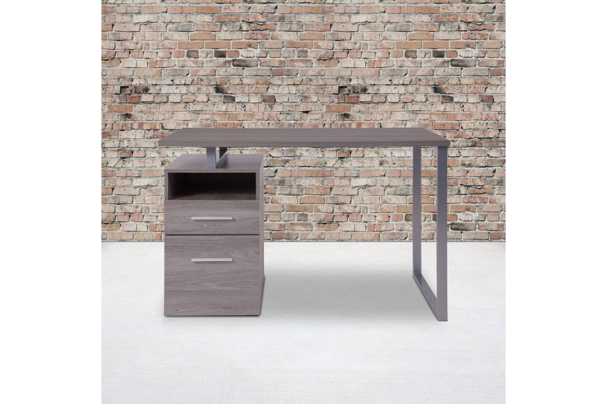 BLNK™ Harwood Laminate Computer Desk with Two Drawers and Silver Metal Frame - Light Ash Wood Grain