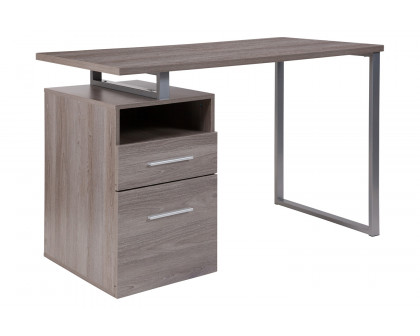 BLNK™ Harwood Laminate Computer Desk with Two Drawers and Silver Metal Frame - Light Ash Wood Grain