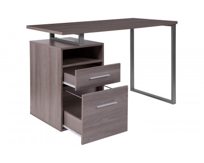 BLNK™ Harwood Laminate Computer Desk with Two Drawers and Silver Metal Frame - Light Ash Wood Grain