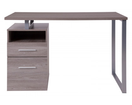 BLNK™ Harwood Laminate Computer Desk with Two Drawers and Silver Metal Frame - Light Ash Wood Grain