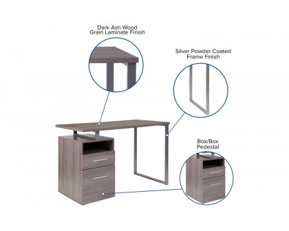 BLNK™ Harwood Laminate Computer Desk with Two Drawers and Silver Metal Frame - Light Ash Wood Grain