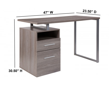 BLNK™ Harwood Laminate Computer Desk with Two Drawers and Silver Metal Frame - Light Ash Wood Grain