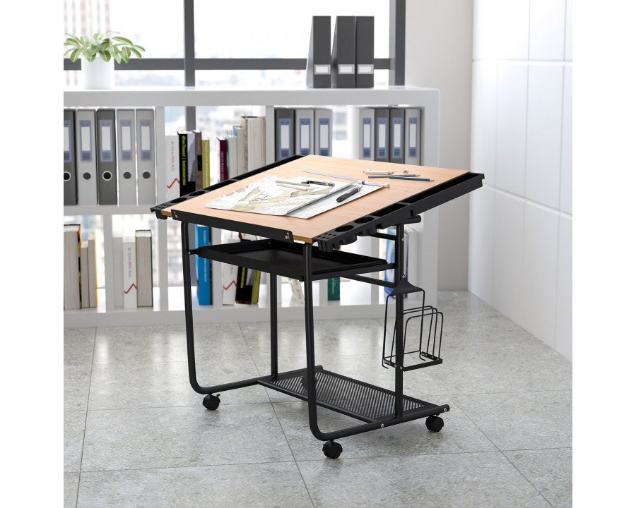 BLNK - Swanson Adjustable Drawing and Drafting Table with Black Frame and Dual Wheel Casters