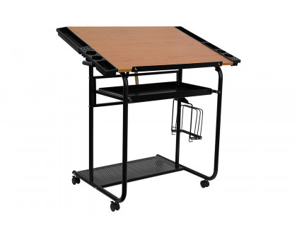 BLNK - Swanson Adjustable Drawing and Drafting Table with Black Frame and Dual Wheel Casters