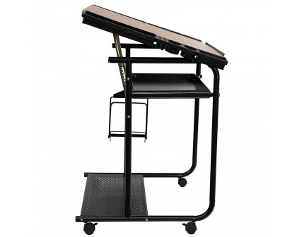 BLNK - Swanson Adjustable Drawing and Drafting Table with Black Frame and Dual Wheel Casters