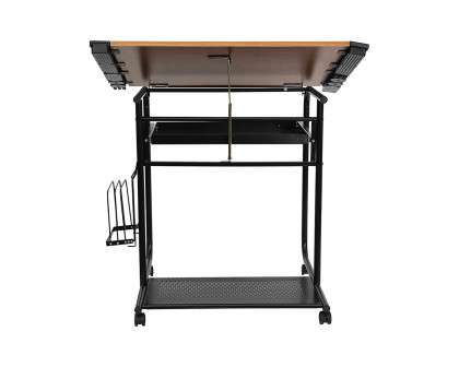 BLNK - Swanson Adjustable Drawing and Drafting Table with Black Frame and Dual Wheel Casters