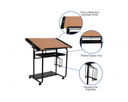 BLNK - Swanson Adjustable Drawing and Drafting Table with Black Frame and Dual Wheel Casters