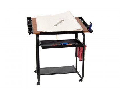 BLNK - Swanson Adjustable Drawing and Drafting Table with Black Frame and Dual Wheel Casters