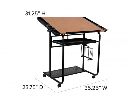 BLNK - Swanson Adjustable Drawing and Drafting Table with Black Frame and Dual Wheel Casters