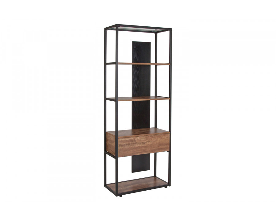 BLNK - Cumberland Collection 4 Shelf Bookcase with Drawer in Rustic Wood Grain Finish