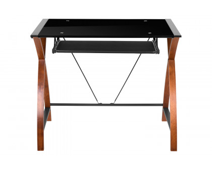 BLNK Jude Glass Computer Desk with Pull-Out Keyboard Tray and Crisscross Frame - Black/Black