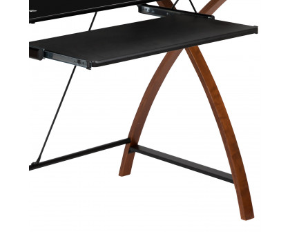 BLNK Jude Glass Computer Desk with Pull-Out Keyboard Tray and Crisscross Frame - Black/Black