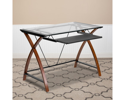 BLNK Jude Glass Computer Desk with Pull-Out Keyboard Tray and Crisscross Frame