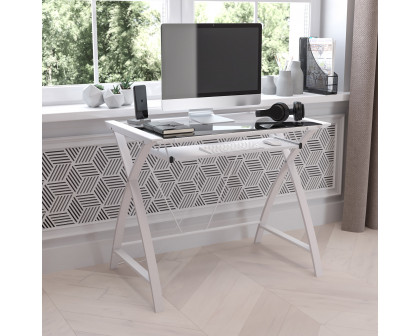 BLNK Jude Glass Computer Desk with Pull-Out Keyboard Tray and Crisscross Frame