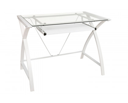 BLNK™ Jude Glass Computer Desk with Pull-Out Keyboard Tray and Crisscross Frame - Clear/White