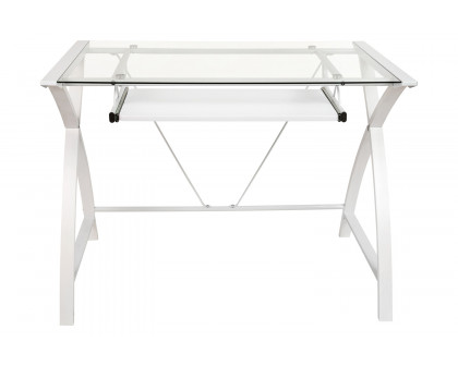 BLNK™ Jude Glass Computer Desk with Pull-Out Keyboard Tray and Crisscross Frame - Clear/White