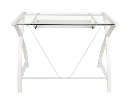 BLNK™ Jude Glass Computer Desk with Pull-Out Keyboard Tray and Crisscross Frame - Clear/White