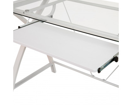 BLNK™ Jude Glass Computer Desk with Pull-Out Keyboard Tray and Crisscross Frame - Clear/White