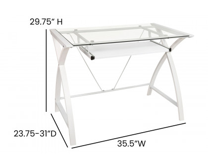 BLNK™ Jude Glass Computer Desk with Pull-Out Keyboard Tray and Crisscross Frame - Clear/White