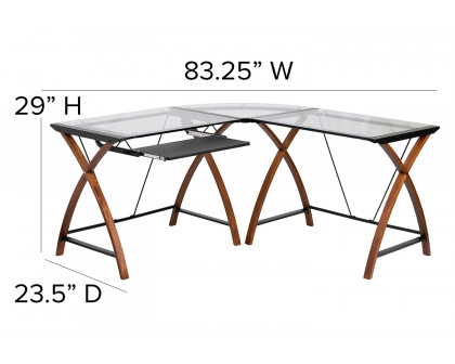 BLNK Jude Glass L-Shape Computer Desk with Pull-Out Keyboard Tray - Clear