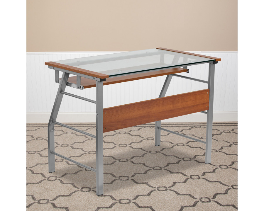 BLNK - Tremont Glass Computer Desk with Pull-Out Keyboard Tray and Bowed Front Frame