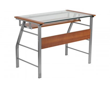 BLNK - Tremont Glass Computer Desk with Pull-Out Keyboard Tray and Bowed Front Frame