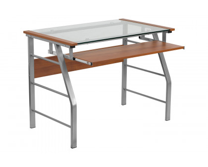 BLNK - Tremont Glass Computer Desk with Pull-Out Keyboard Tray and Bowed Front Frame