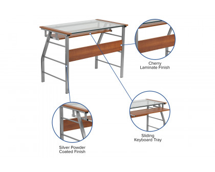 BLNK - Tremont Glass Computer Desk with Pull-Out Keyboard Tray and Bowed Front Frame