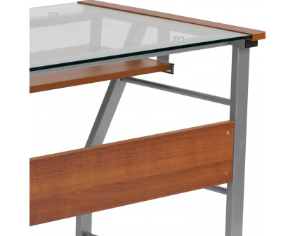 BLNK - Tremont Glass Computer Desk with Pull-Out Keyboard Tray and Bowed Front Frame