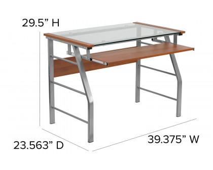 BLNK - Tremont Glass Computer Desk with Pull-Out Keyboard Tray and Bowed Front Frame