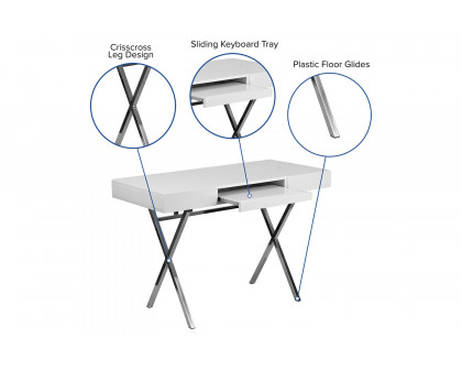 BLNK - Tybee White Computer Desk with Keyboard Tray and Drawers
