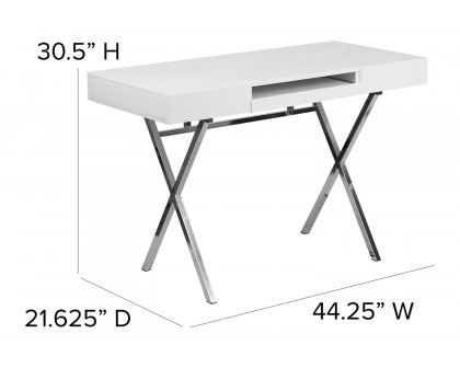 BLNK - Tybee White Computer Desk with Keyboard Tray and Drawers