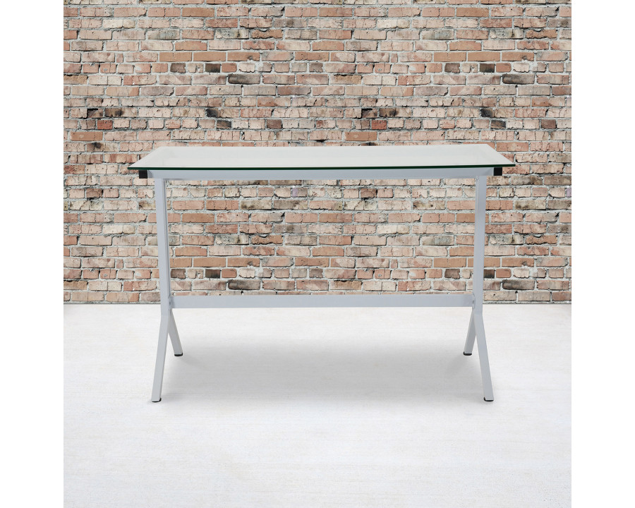 BLNK - Winfield Collection Glass Computer Desk with White Metal Frame