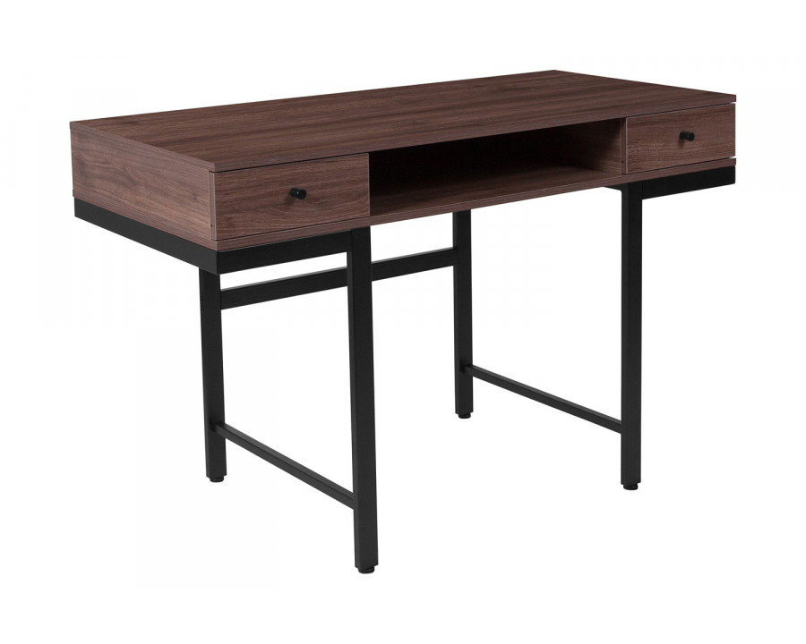 BLNK - Bartlett Dark Ash Wood Grain Finish Computer Desk with Drawers and Black Metal Legs