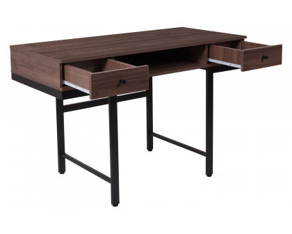 BLNK - Bartlett Dark Ash Wood Grain Finish Computer Desk with Drawers and Black Metal Legs