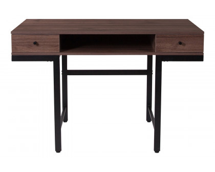 BLNK - Bartlett Dark Ash Wood Grain Finish Computer Desk with Drawers and Black Metal Legs