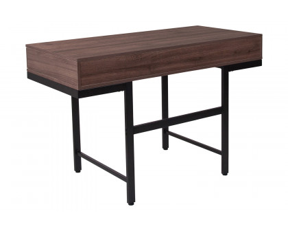 BLNK - Bartlett Dark Ash Wood Grain Finish Computer Desk with Drawers and Black Metal Legs